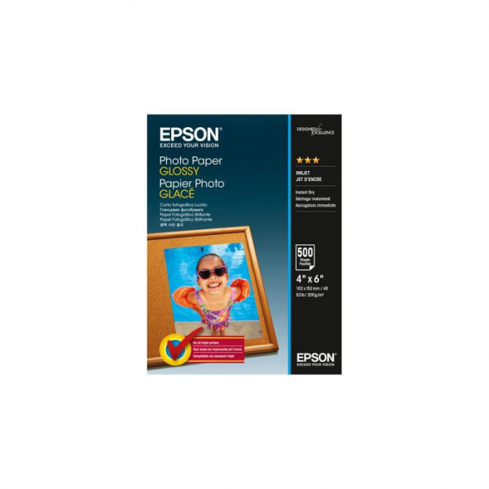 Hartie foto Epson S042549, dimensiune 10x15cm, 500 coli, tip glossy, greutate 200g m2