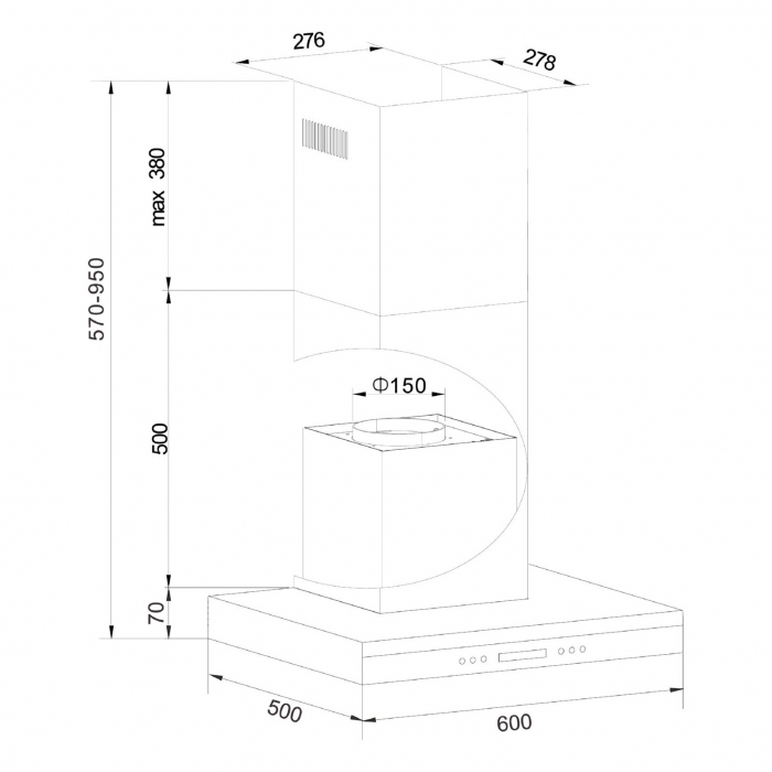 Hota incorporabila decorativa Hansa OKP662TH, Putere de absorbtie 548 mc/h, 1 motor, 60 cm, Inox [2]