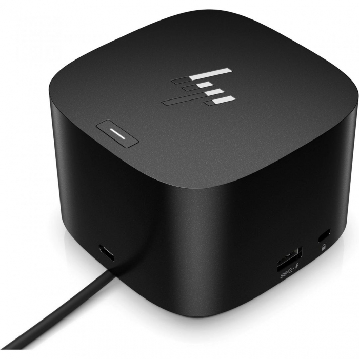 HP Dock Thunderbolt G4 120W, Porturi: 1x USB Type-C 4x USB-A 3.2 1x audio jack 2x DisplayPort 1.4 1x RJ-45 1xHDMI 2.0 1 x port USB-C DP alt mode; 1 x port Thunderbolt 4, Dimensiuni:98 x 98 x 68 m