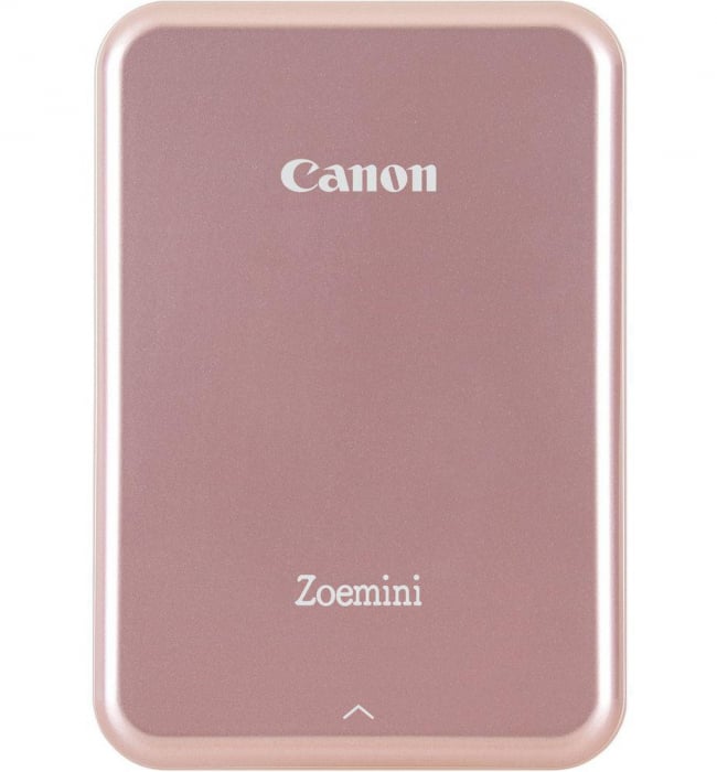 Imprimanta foto Canon Zoemini PV123, Rose Gold, tehnologie ZINK (zero ink) Viteza: 50 secunde pe poza, Rezolutie printare 314 X 400 dpI, Bluetooth 4.0, compatibilitate IOS 9.0 sau mai noi si Android 4