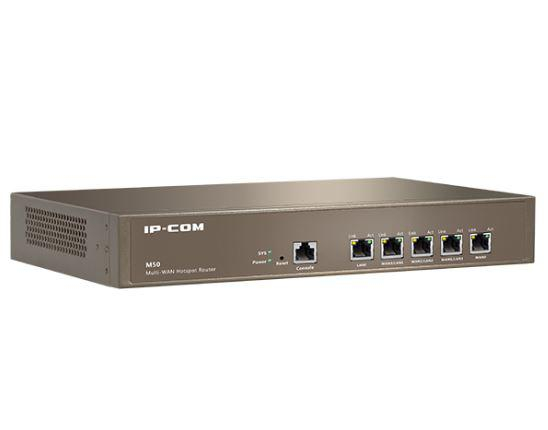 IP-COM M50 Mutti-WAN Hotspot Router, Procesor: 800Mhz Dual Core, Dimensiuni: 440 285 44(mm) 512 Mb RAM, 128 Mb Flash, Interfata: 5 GE(1 4 WAN 4 1 LAN), 1 RJ45 Console, capacitate maxima utilizatori: