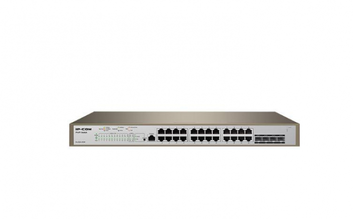IP-COM PRO-S24-410W, 24 x 10 100 1000 Base-T Ethernet ports(PoE), 4 x 1000 Base-X SFP ports, StandardsProtocols: IEEE 802.3 3u 3ab 3z 3x 1p 1q 1w 1d 1s 3af at standards , Switching capacity: 56 Gbps,