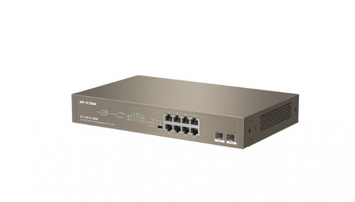 IP-COM switch G1110P-8-150W, 8-Port Gigabit + 2SFP, POE, Standarde: IEEE 802.3, IEEE 802.3u, IEEE 802.3ab, IEEE 802.3x, IEEE 802.3af at, interfata: 8 x 10 100 1000 Base-T Ethernet ports (Data Power);