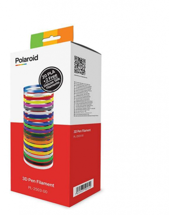Kit filamente Polaroid pentru creioane 3D, material PLA, diamentru: 1.75mm, 20 role x 5m, culori: white black yellow red silver orange pink green chocolate grey purple dark green
