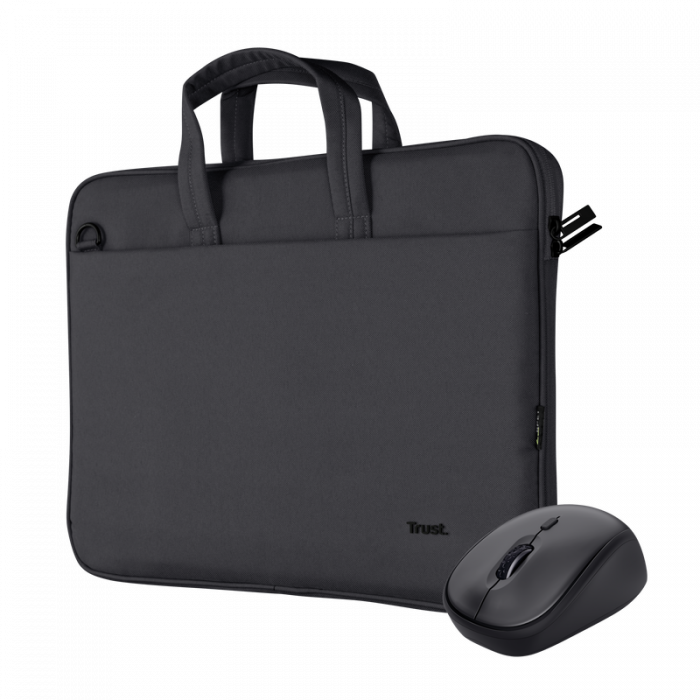 Kit Geanta de laptop Trust Bologna pentru laptop-uri cu diagonala de pana la 16 , mouse Trust wireless, negru