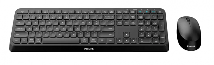 Kit Philips SPT6407, wireless, 2.4GHz + Bluetooth 3.0 5.0, 104 taste, membrana, baterii 1x AAA + 1x AA, negru + Mouse SPK7407