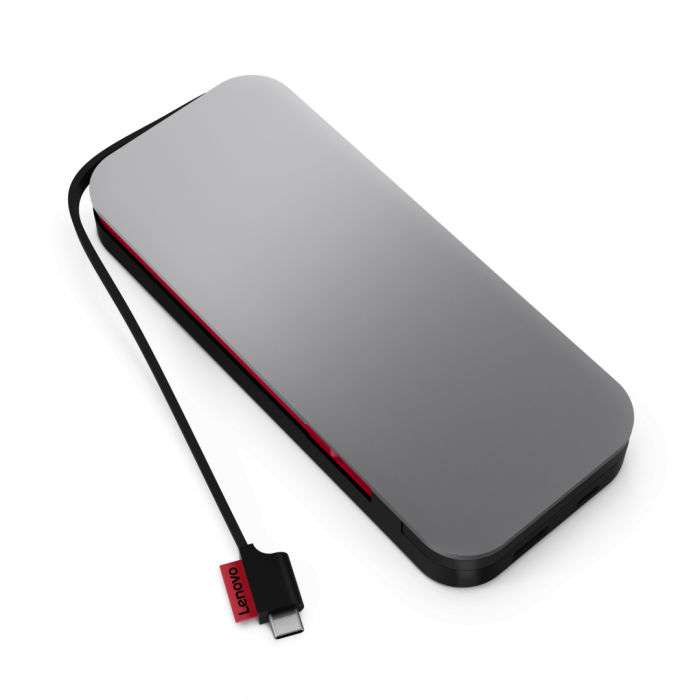 Lenovo Go USB-C Laptop Power Bank, 20,000mAh capacity, 65W max. output, Dual USB-C connection, 1 x USB-C port + 1 x USB-C integrated cable, USB- C charging support power-in and power-out, 1 x USB-A fa