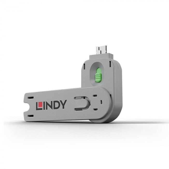 Lindy USB A Port Blocker (fara cheie) Green Description USB Type A Dimensions (approx.) WxDxH - 18x75.16x12mm (0.71x2.96x0.47in) Housing Material - ABS Net Weight - 0.008kg (0.02lb) Colour Code - G