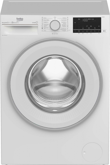 Masina de spalat rufe Beko B3WFU7704WB, 7 kg, 1000 RPM, Clasa D, Recycled Tub, Motor ProSmart, Inverter, AddXtra, Hygiene+ cu SteamCure, , AutoClean Detergent Drawer, Fast+, Alb