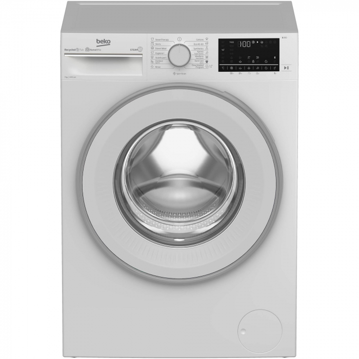 Masina de spalat rufe Beko B3WFU7744WB, 7 kg, 1400 RPM, Clasa A, Motor ProSmart Inverter, SteamCure, Recycled Tub, Homewhiz through Bluetooth, AddXtra, Alb