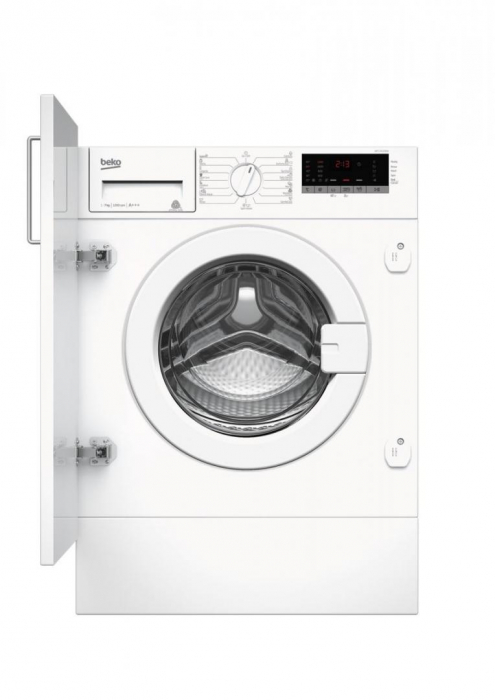 Masina de spalat rufe Beko WITV8712X0W, incorporabila, incarcare frontala, clasa eficienta energetica A+++, viteza centrifugare 1400 rpm, capacitate de incarcare 8 kg, 15 programe, Optisense, Aquawave