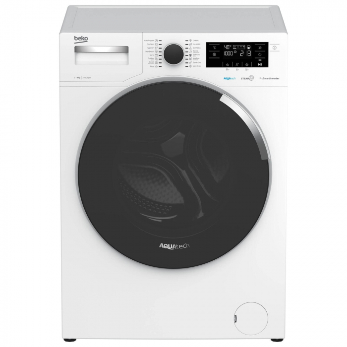 Masina de spalat rufe Beko WTE9744N, 9 kg, 1400 RPM, Clasa A, AquaTech, SteamCure, Motor ProSmart Inverter, Alb