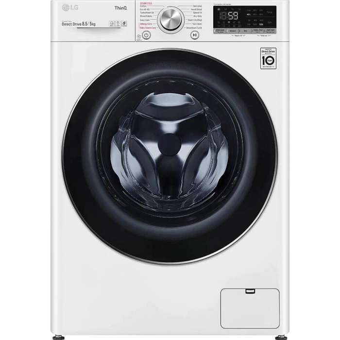 Masina de spalat rufe cu uscator Slim LG F2DV5S8S2E, 1200 RPM, Spalare 8.5 kg, Uscare 5 kg, Clasa C, Motor Direct Drive AI, Steam, Alb