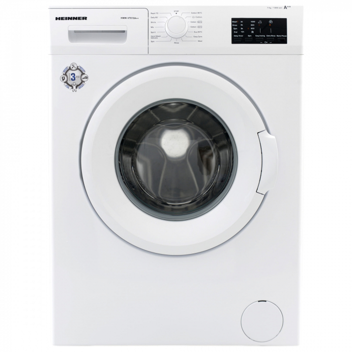 Masina de spalat rufe Heinner HWM-V7010A++, 7KG, 1000 RPM, Clasa A++, Ecran LED, Functie start intarziat, Sistem Eco Logic, 60 cm, Alb