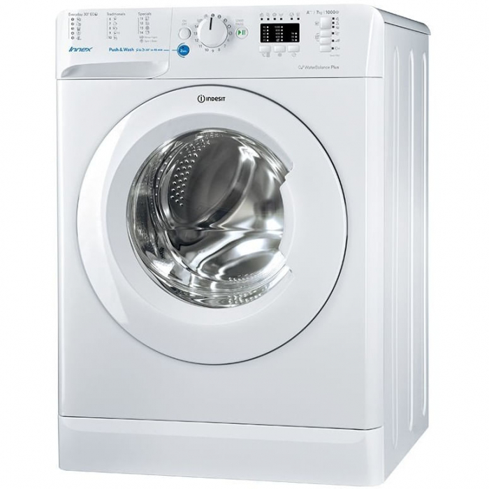 Masina de spalat rufe slim indesit bwsa71052w, 7 kg, 1000 rpm, clasa a++, display led, 16 programe spalare, alb