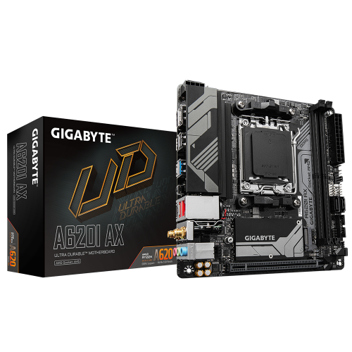 MB GIGABYTE A620I AX (rev. 1.0) AM5, 2xDDR5, 1x Display Port, 1x HDMI, mini-ITX https: www.gigabyte.com Motherboard A620I-AX-rev-10 sp sp