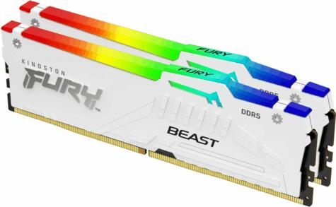 Memorie RAM Kingston, DIMM, DDR5, 32GB, 5200MHz, CL40, 1.35V, FURY Beast White, RGB, Kit of 2