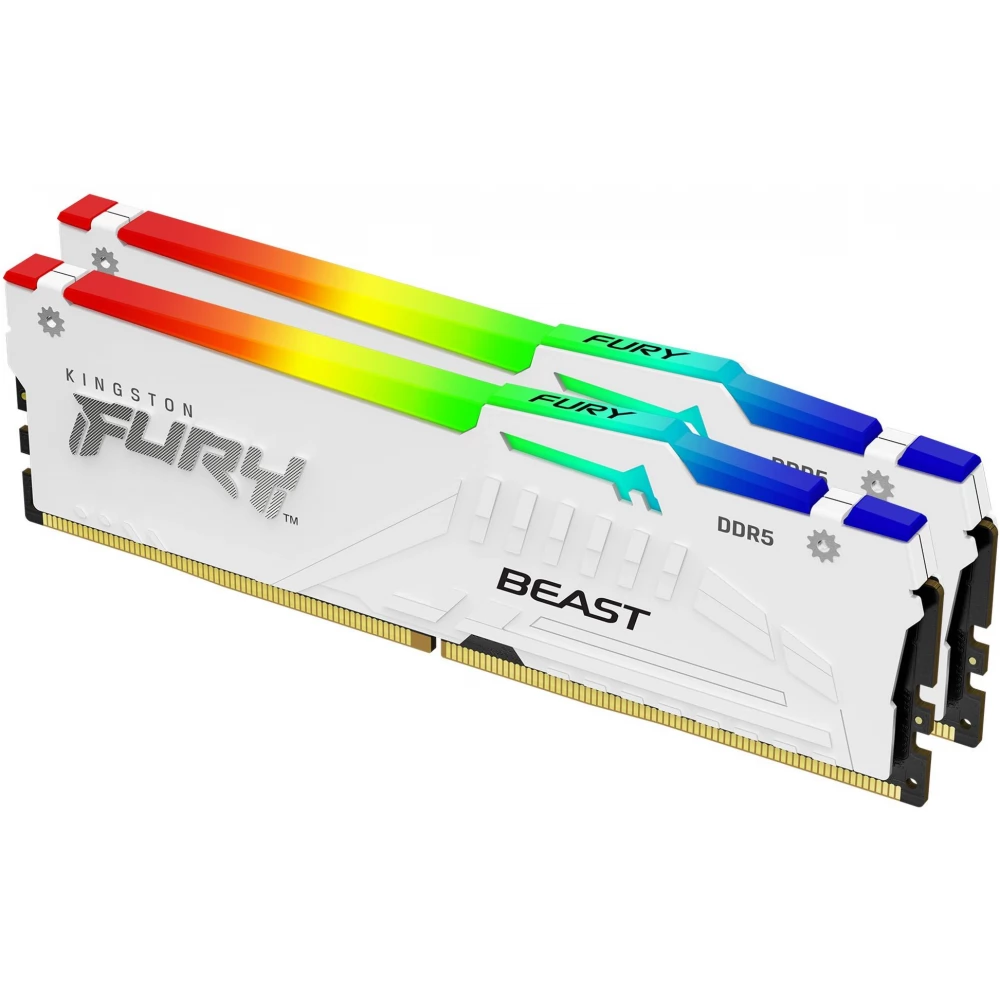 Memorie RAM Kingston, DIMM, DDR5, 32GB, 5200MHz, CL40, 1.35V, FURY Beast White, RGB, Kit of 2