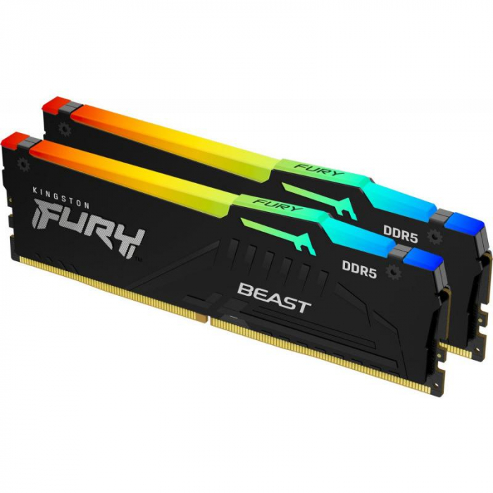 Memorie RAM Kingston FURY Beast RGB, DIMM, 32GB (2x16GB) DDR5, CL40, 6000MHz