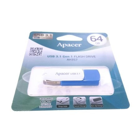 Memorie USB 3.1 Apacer 64 Gb ,AH357,rotativa,albastra cu alb