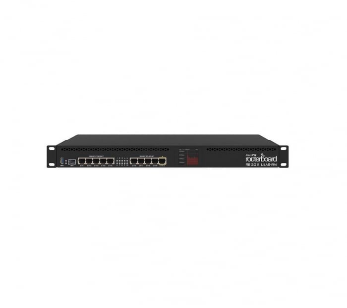 MikroTik RouterBOARD 3011UiAS with Dual core 1.4GHz ARM CPU, 1GB RAM ,10xGbit LAN, 1xSFP port, RouterOS L5, 1U rackmount case, LCD panel, 1 3.0, Port WAN: Ethernet (RJ-45), 10W