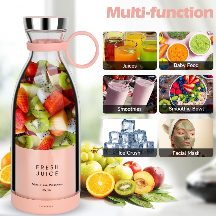Mini Blender Portabil STARCREST SB-214BPK, Incarcare Wireless, Multifunctional, Auto-curatare, Capacitate 350ml, 4 Lame 3D, Putere 20.000 rpm, Roz [6]
