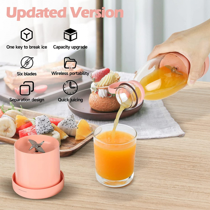 Mini Blender Portabil STARCREST SB-214BPK, Incarcare Wireless, Multifunctional, Auto-curatare, Capacitate 350ml, 4 Lame 3D, Putere 20.000 rpm, Roz [5]