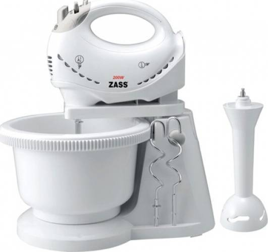 Mixer cu bol zass zhm05bb, 200w, 5 viteze + turbo, functii amestecare, tocare, alb