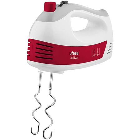 Mixer de mana Ufesa BV4650, 400 W, 5 viteze + Turbo, 2 accesorii tip tel, 2 carlige de framanatare, Alb Rosu