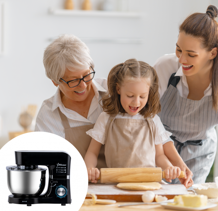 Robot de bucatarie STARCREST SKM-1500BK, 1500W, Bol 5.5 L Inox, 5 Accesorii, 6 Viteze + Pulse, Angrenaje metalice, Negru + Inox [4]