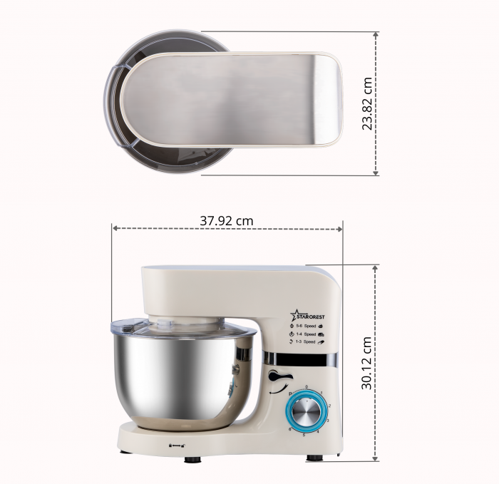 Robot de bucatarie STARCREST SKM-1500CR, 1500W, Bol 5.5 L Inox, 5 Accesorii, 6 Viteze + Pulse, Angrenaje metalice, Crem + Inox [9]