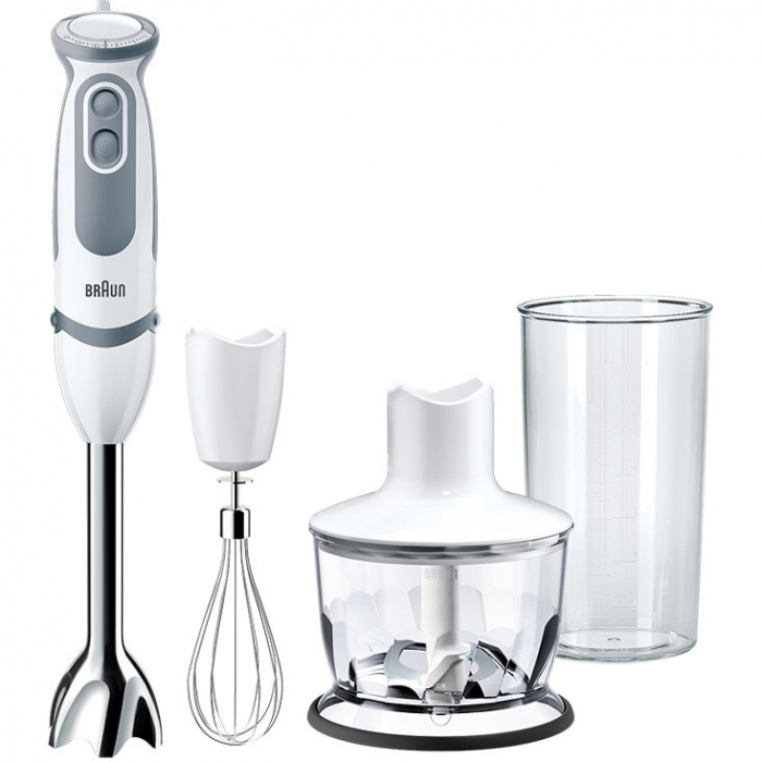 Mixer vertical Braun MQ5235WH, 1000 W, Pahar gradat 0.6 l, Tocator 0.5l, Tel, 21 trepte viteza, Alb Gri