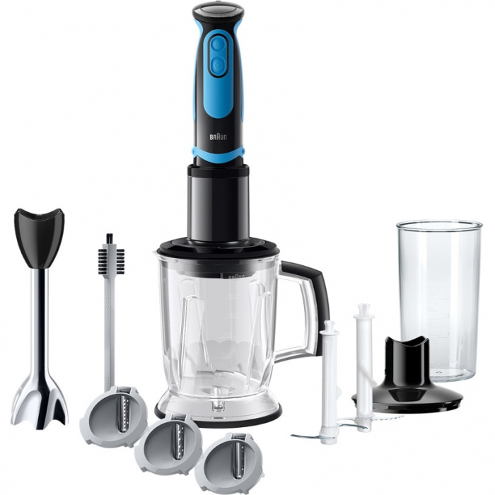 Mixer vertical Braun MQ5264BKBL Shape, 1000 W, Pahar gradat 0.6 l, Blender multifunctional 1.25l, Accesoriu Spiralizer, 21 trepte viteza, Albastru Negru