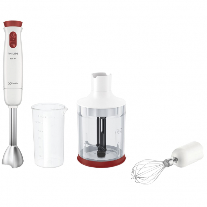 Mixer vertical Philips Daily Collection HR1627 00, 650 W, 2 Viteze + Functie Turbo, 0.5 l, Tocator XL, Alb Rosu