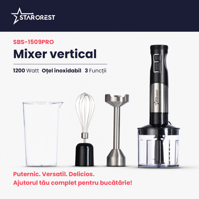 Mixer vertical STARCREST SBS-1509PRO, 1200W, Chopper, Tel, Pahar gradat, 9 viteze, Turbo, Inox / Negru [2]