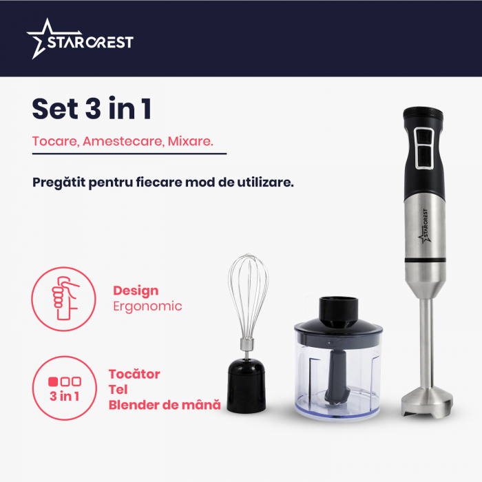 Mixer vertical STARCREST SBS-1509PRO, 1200W, Chopper, Tel, Pahar gradat, 9 viteze, Turbo, Inox / Negru [4]