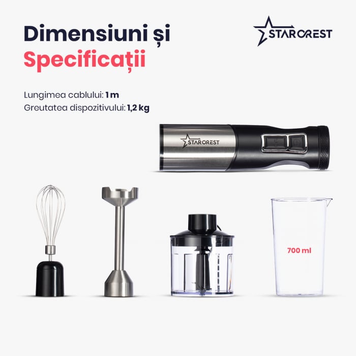 Mixer vertical STARCREST SBS-1509PRO, 1200W, Chopper, Tel, Pahar gradat, 9 viteze, Turbo, Inox / Negru [8]