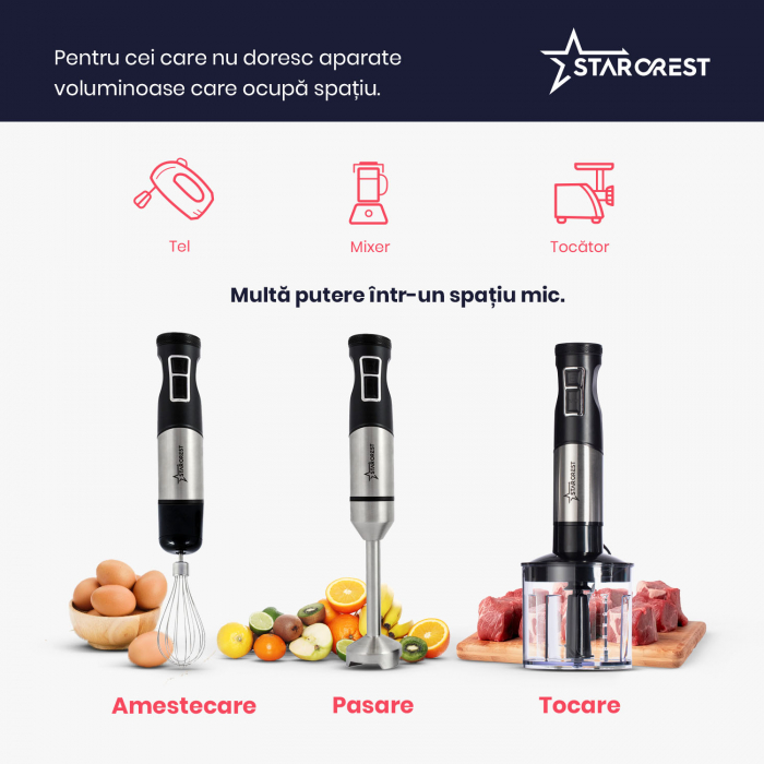 Mixer vertical STARCREST SBS-1509PRO, 1200W, Chopper, Tel, Pahar gradat, 9 viteze, Turbo, Inox / Negru [6]