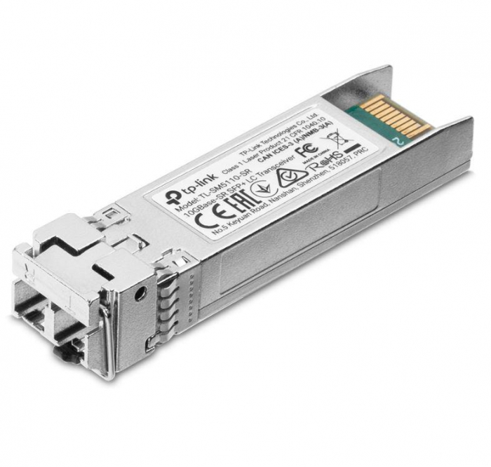 Modul SFP TP-Link, 10GBase-SR Multi-mode SFP+ LC Transceiver, TL-SM5110- SR, Standarde si Protocoale: IEEE 802.3ae, TCP IP, SFF-8472, Wave Length: 850nm, Lungime max cablu: 300m, Data Rate: 10Gbps.