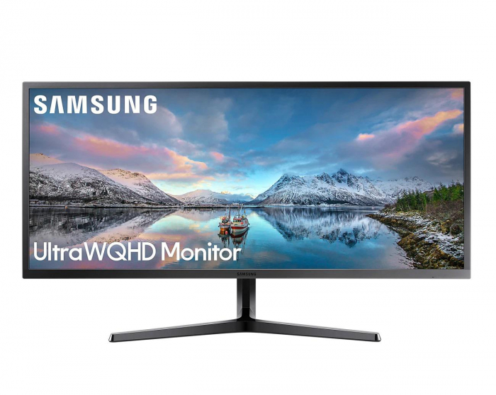 Monitor 34.1 Samsung LS34J550WQRXEN, VA, 21:9, 300 cd mp, QHD 3440 1440, 4 ms, 178 178, 75 Hz, DP, 2 HDMI, Eye Saver Mode, Flicker Free, PBP, FreeSync, VESA 100 100, culoare gri inchis