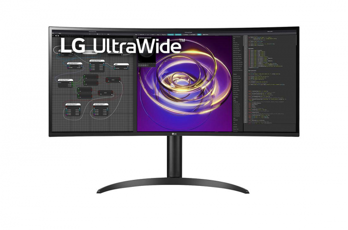 Monitor 34 LG 34WP85CN-B, QHD 3440 1440, IPS, 21:9, 300 cd mp, 1000:1, 5 ms GTG 1 ms MBR, 178 178, curbat, HDR 10, Flicker safe, PBP, 2 HDMI, DP, USB-C, Headphone out, boxe 2 7W, VESA 100 100,