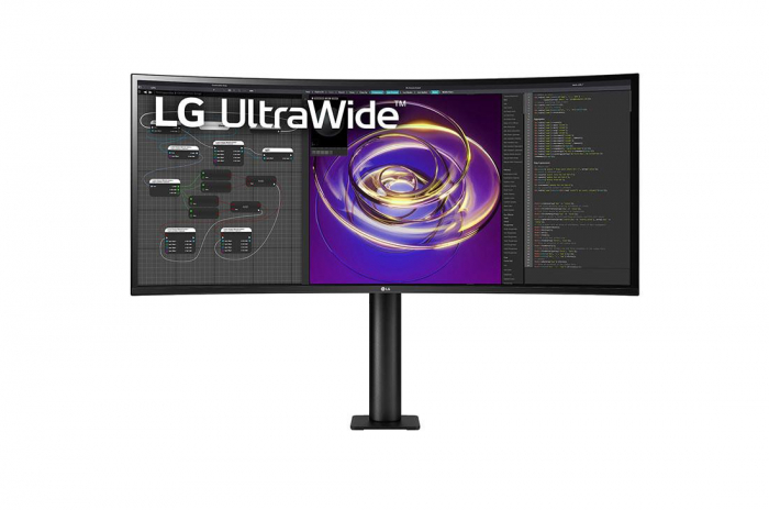 Monitor 34 LG34WP88CN-B, 21:9 Curved UltraWide, QHD (3440 x 1440) Monitor Ergo, 34-inch Curved UltraWide, QHD Display, HDR10, IPS with DCI-P3 95% (Typ.), Extend Retract, Swivel, Height, Tilt, USB T