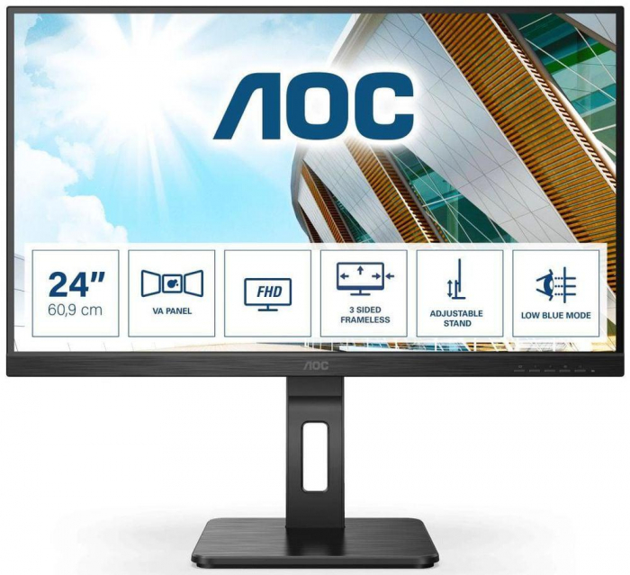 Monitor AOC VA 23.8 , FullHD, 75Hz, DisplayPort, 24P2QM, Negru