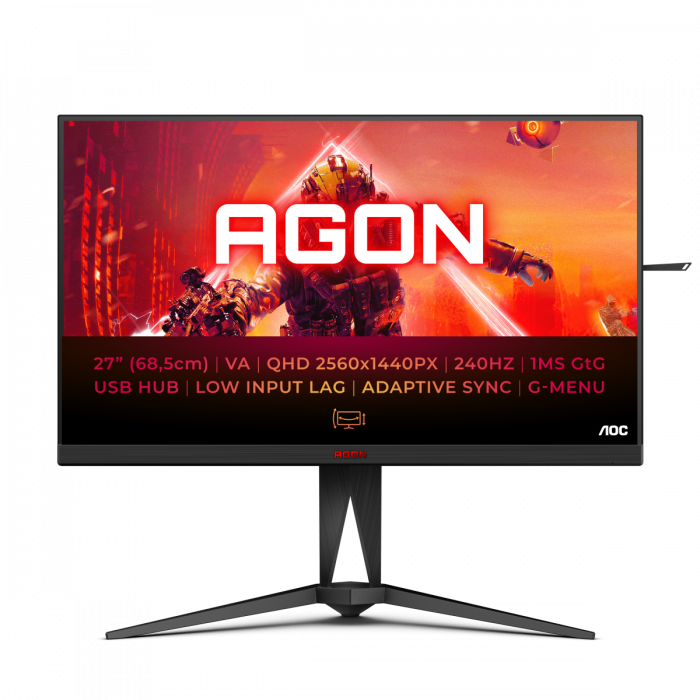 Monitor Gaming AOC AGON VA 27 , QHD, HDR400, 240Hz, DisplayPort, HA Pivot AG275QZN EU, Negru