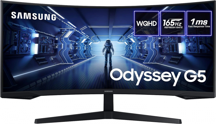 Monitor Gaming Curbat LED VA SAMSUNG Odyssey G5 LC34G55TWWPXEN, 34 , WQHD, 165Hz, AMD FreeSync Premium, HDR, Negru