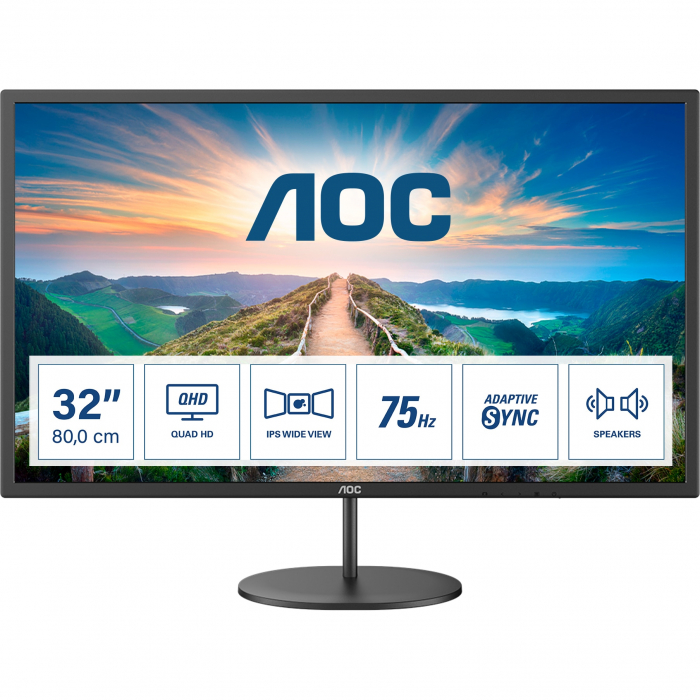 Monitor LED IPS AOC 31.5 , WQHD, 75Hz, 4ms, Adaptive Sync, Speakers, DisplayPort, HDMI, Vesa, Negru, Q32V4