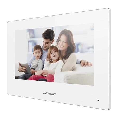 Monitor videointerfon WIFI modular 7 color Hikvision DS-KH6320-WTE1-W; culoare alba, ecran LCD 7 color cu touch screeen, rezolutie ecran 1024 x 600; design modern; Conectivitate: Retea wireless: Wi-Fi