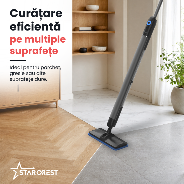 Mop electric STARCREST AquaFlow SMP-2600SV, fara fir, rezervoare separate apa curata/murdara, autonomie pana la 180 min, articulatie flexibila 360°/180°, pentru parchet si gresie, 3.6 V, Gri [5]