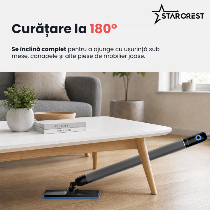 Mop electric STARCREST AquaFlow SMP-2600SV, fara fir, rezervoare separate apa curata/murdara, autonomie pana la 180 min, articulatie flexibila 360°/180°, pentru parchet si gresie, 3.6 V, Gri [4]