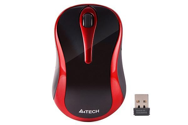 Mouse A4tech, wireless, 1000 dpi, butoane scroll 3 1, negru rosu